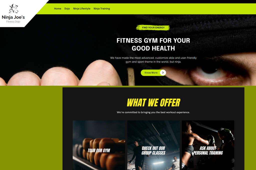 template image for a gym, wellness, martial arts type website wordpress