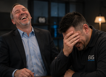 Jade Chancey and Tim Calabro laughing during a working session