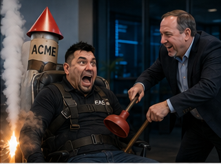 Jade and Tim testing an absurd ACME rocket plan