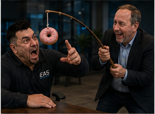 A donut used as bait in a playful planning session