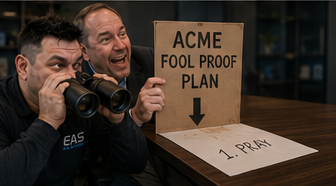 Jade and Tim inspecting the fool-proof plan