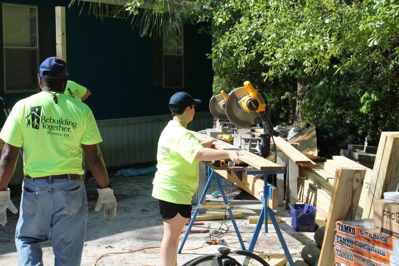 Volunteers building at a Rebuilding Together jobsite