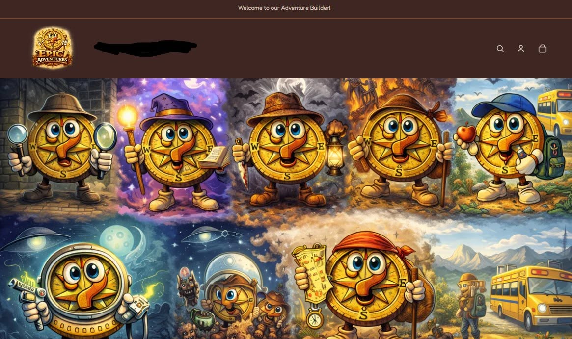 Epic Adventures software builder showing multiple themed experience interfaces