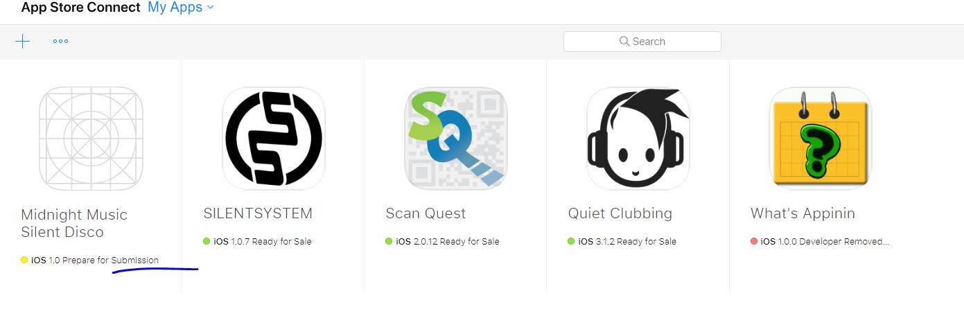 Archived App Store Connect portfolio showing multiple Epic App Solutions products