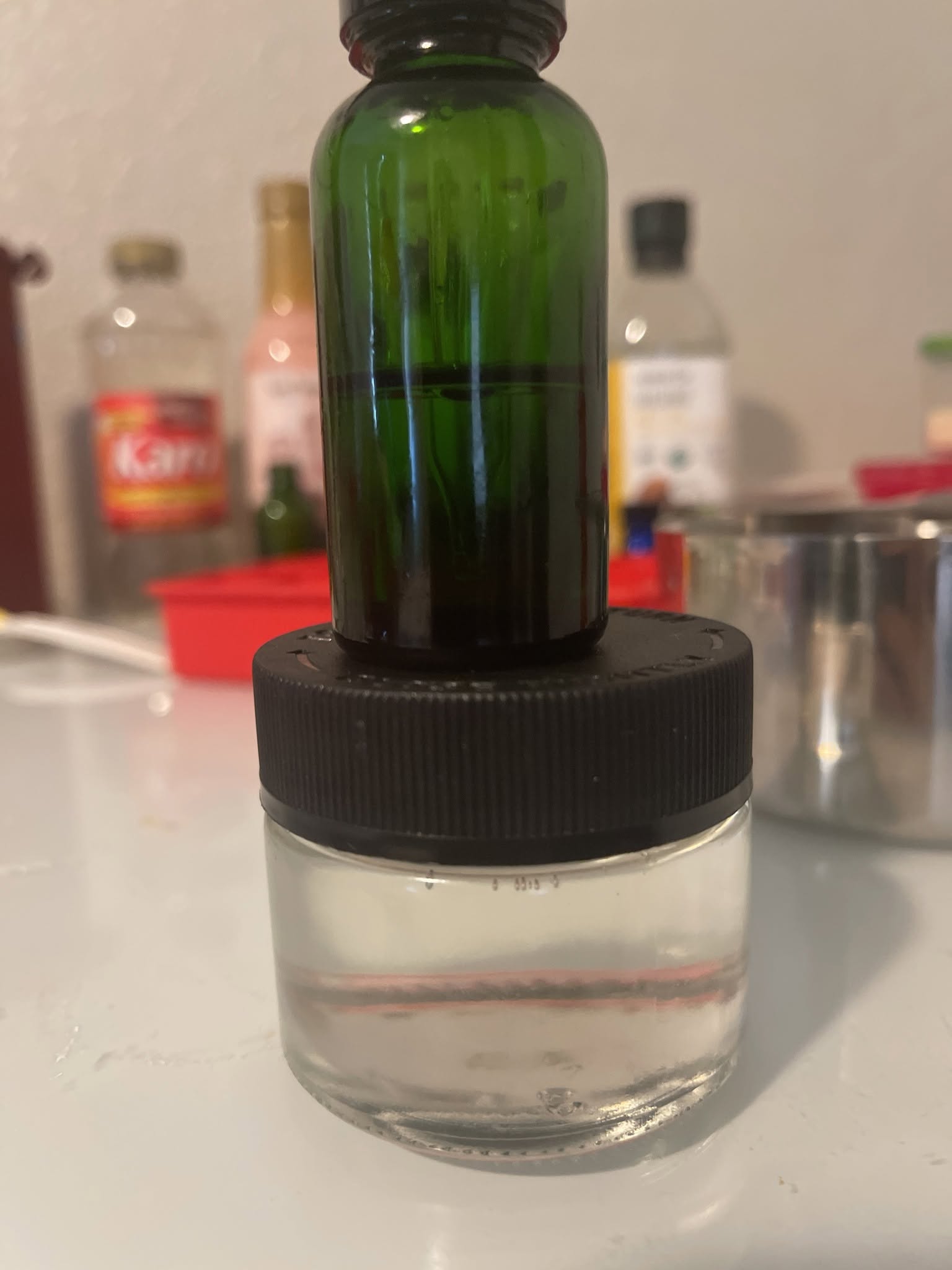 Layered liquid samples used to inspect suspension and separation