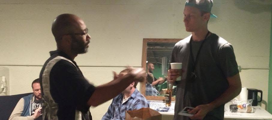 Howie from Ballyhoo speaking backstage with a former employee about an early CBD coffee concept