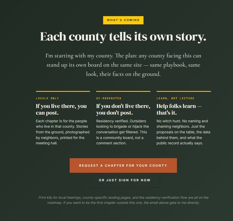 County chapter landing page from a civic participation platform
