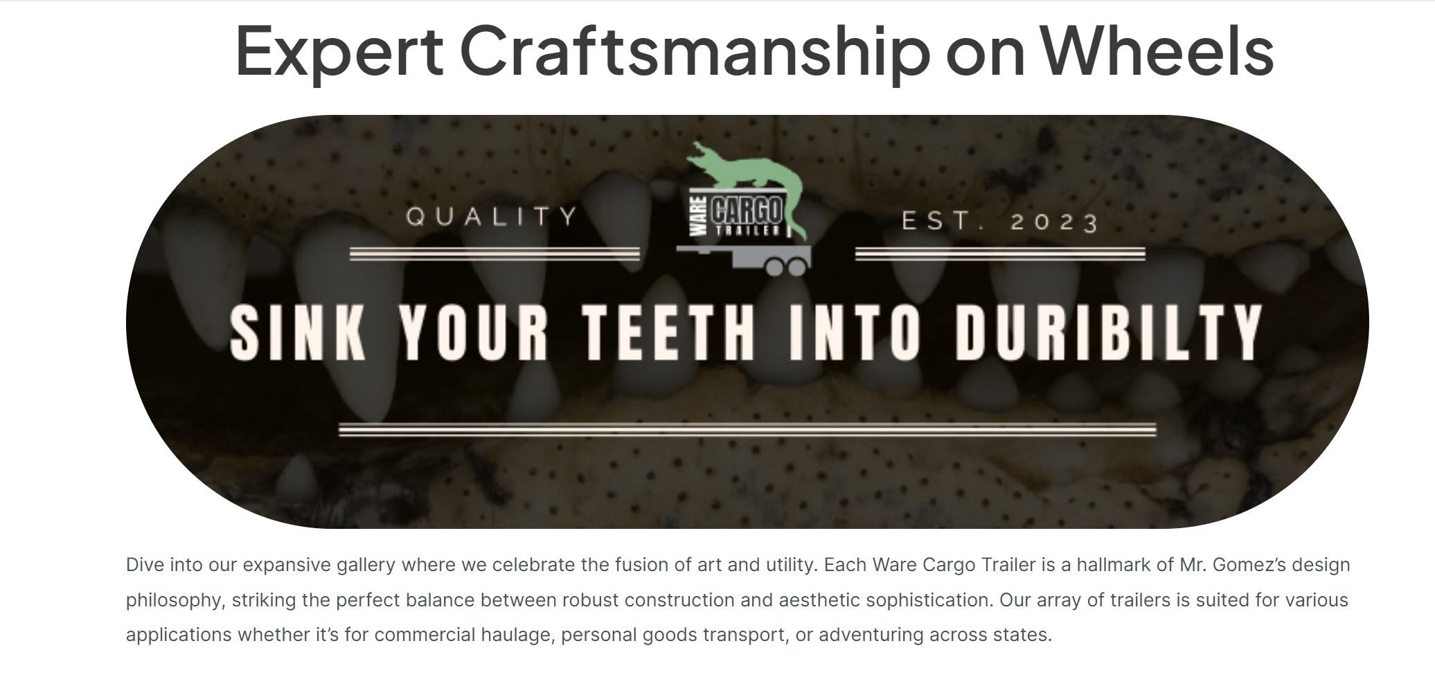 Ware Cargo Trailer website showing the identity applied to its craftsmanship and durability message