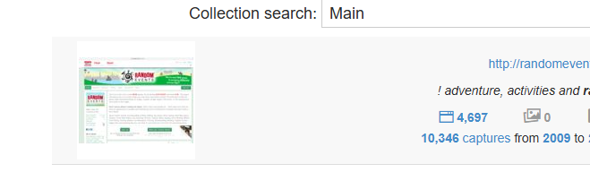 Wayback Machine collection result showing the Random Events website as it appeared in 2009