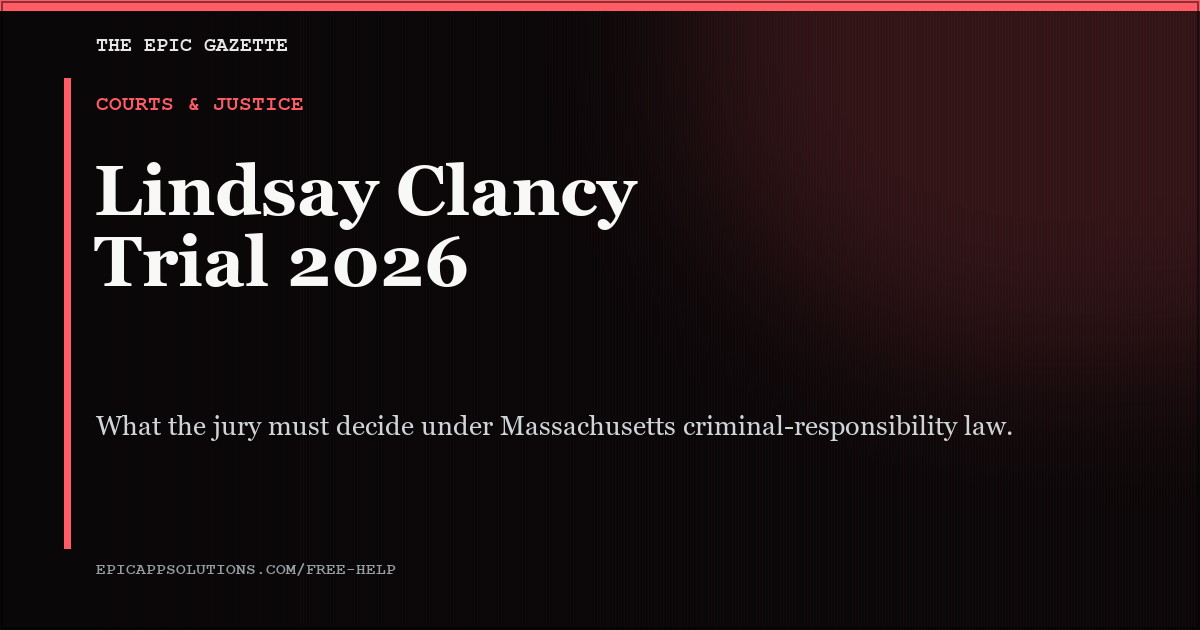 The Epic Gazette editorial graphic for the Lindsay Clancy trial explainer