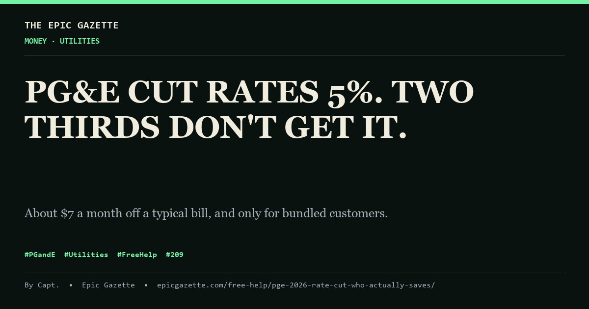 PG&E Cut Rates 5%. Most Customers Won't See It. -- The Epic Gazette