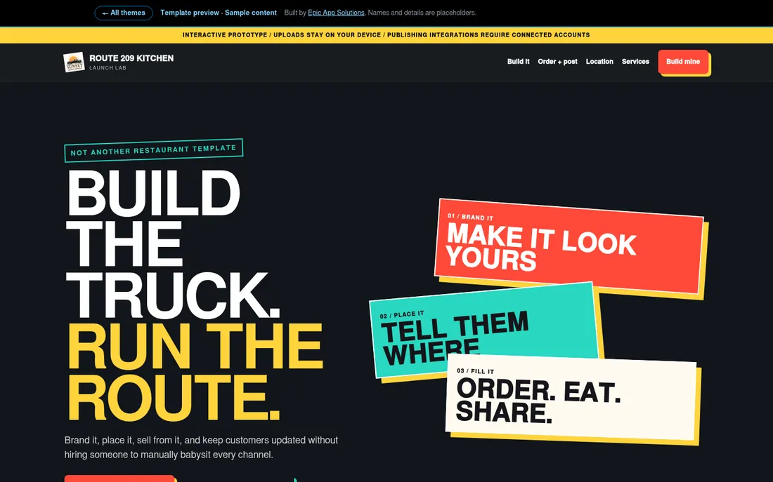 A food truck website: hero, menu and today&rsquo;s stop