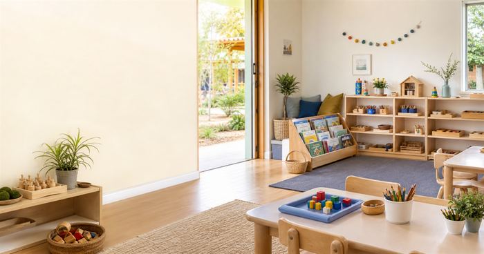 Calm, organized preschool classroom and learning environment