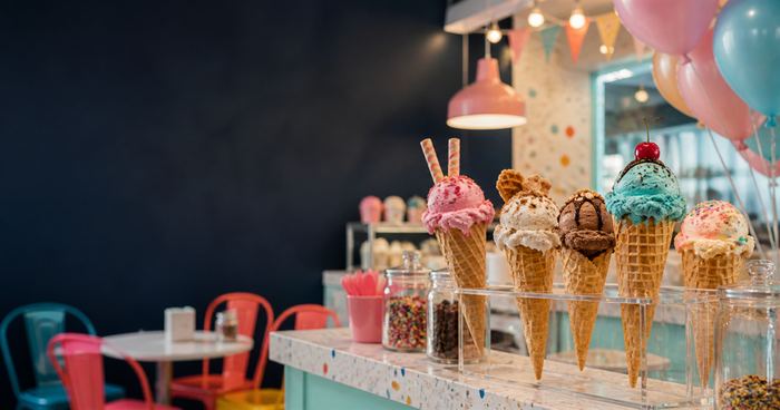 Colorful modern ice cream counter for family fun and parties