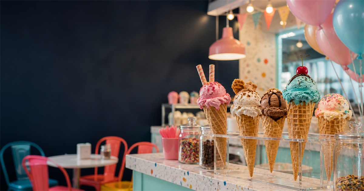 Colorful modern ice cream counter for family fun and parties