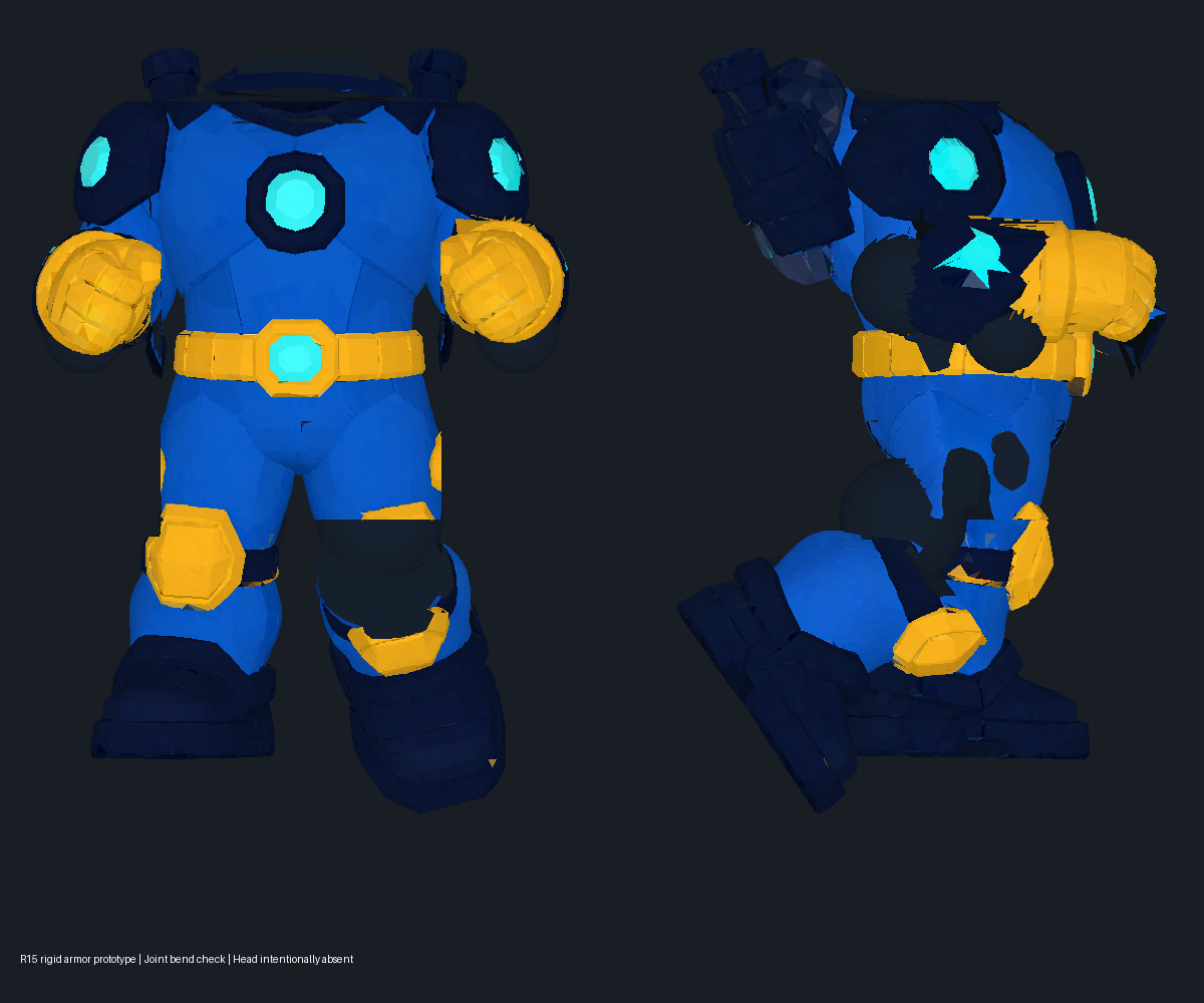The Tank Ranger prototype, front view and posed view, in blue and yellow armour