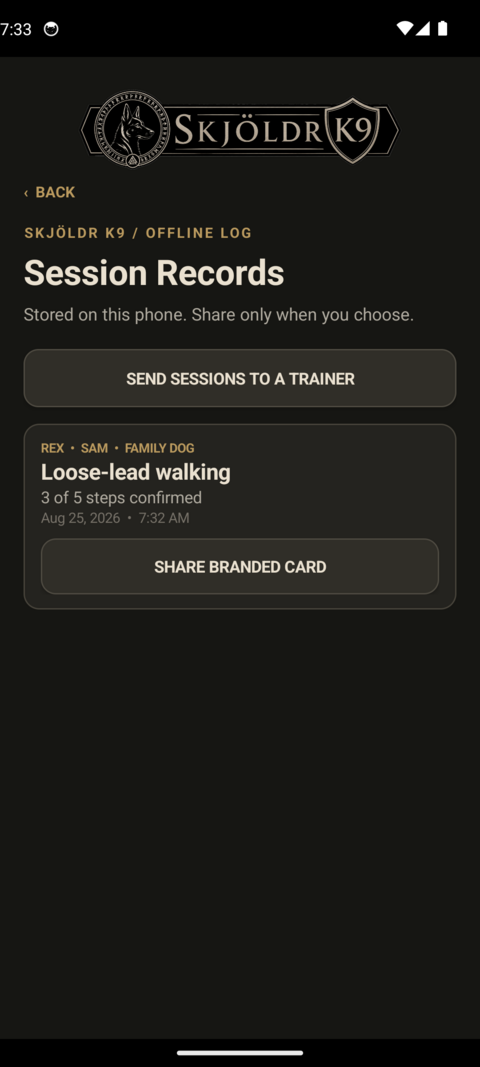 Session records screen